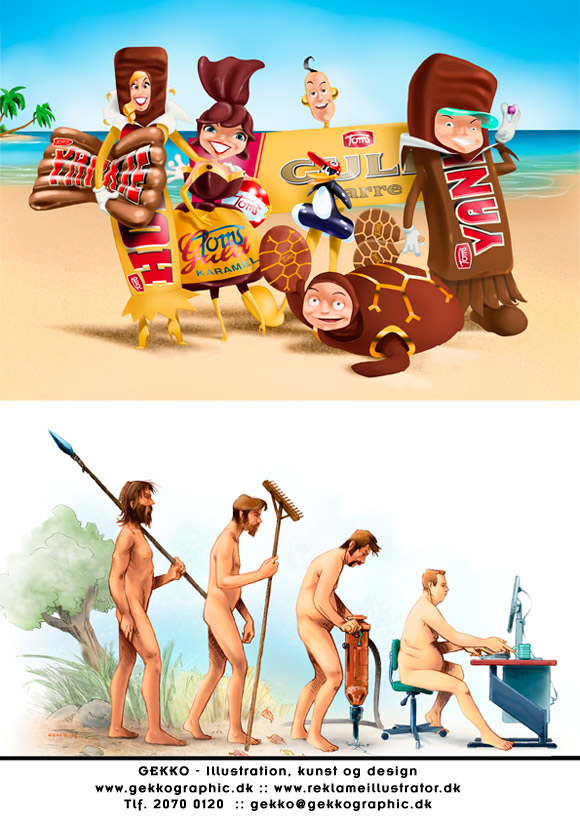 Toms chokolade sommer-illustration. Mandens udvikling